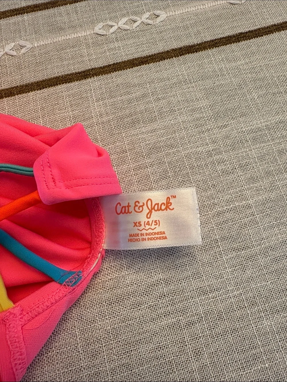 Cat & Jack Bright Pink Ruffle One-Piece Swimsuit with Rainbow Straps